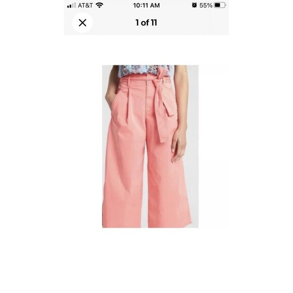 GAP Women pants 0 Busa Pink High Rise Wide Leg Crop Raw Hem Pleat Pockets - Picture 8 of 8
